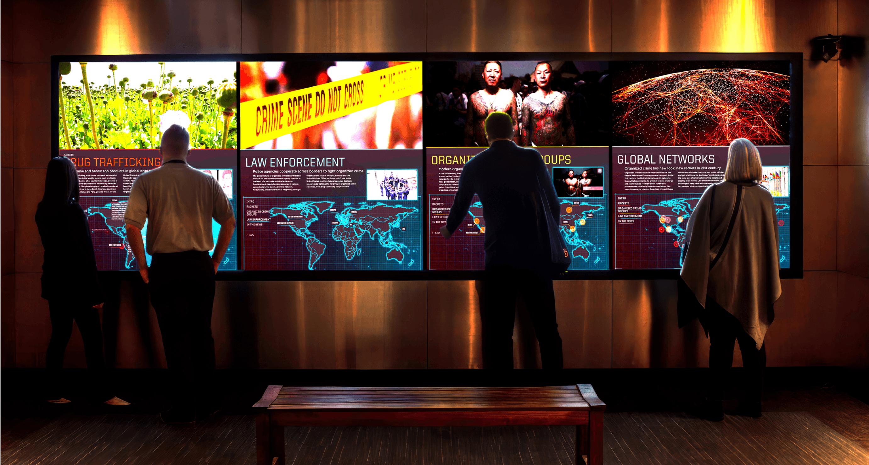 A large-format interactive video wall.